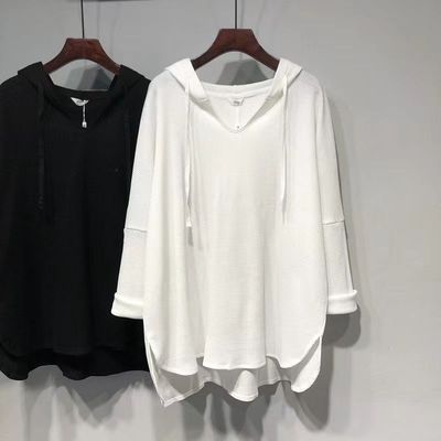 不规则开叉下摆长袖T恤女秋季