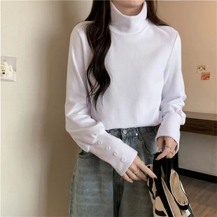 加厚加绒高领打底衫女秋冬韩版宽松长袖T恤内搭外穿德绒磨毛上衣