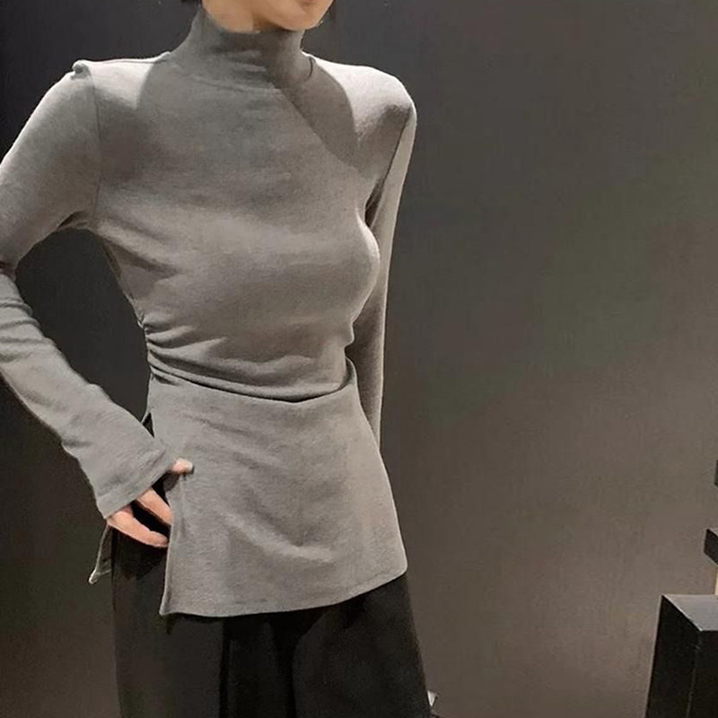 半高领长袖T恤女秋冬季磨毛德绒保暖打底衫内搭修身开叉下摆上衣,女装/女士精品,T恤,淘宝优惠券,粉丝福利购,淘宝优惠卷