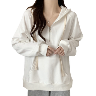 半拉链连帽卫衣女春秋薄款2025新款宽松长袖上衣加绒oversize外套