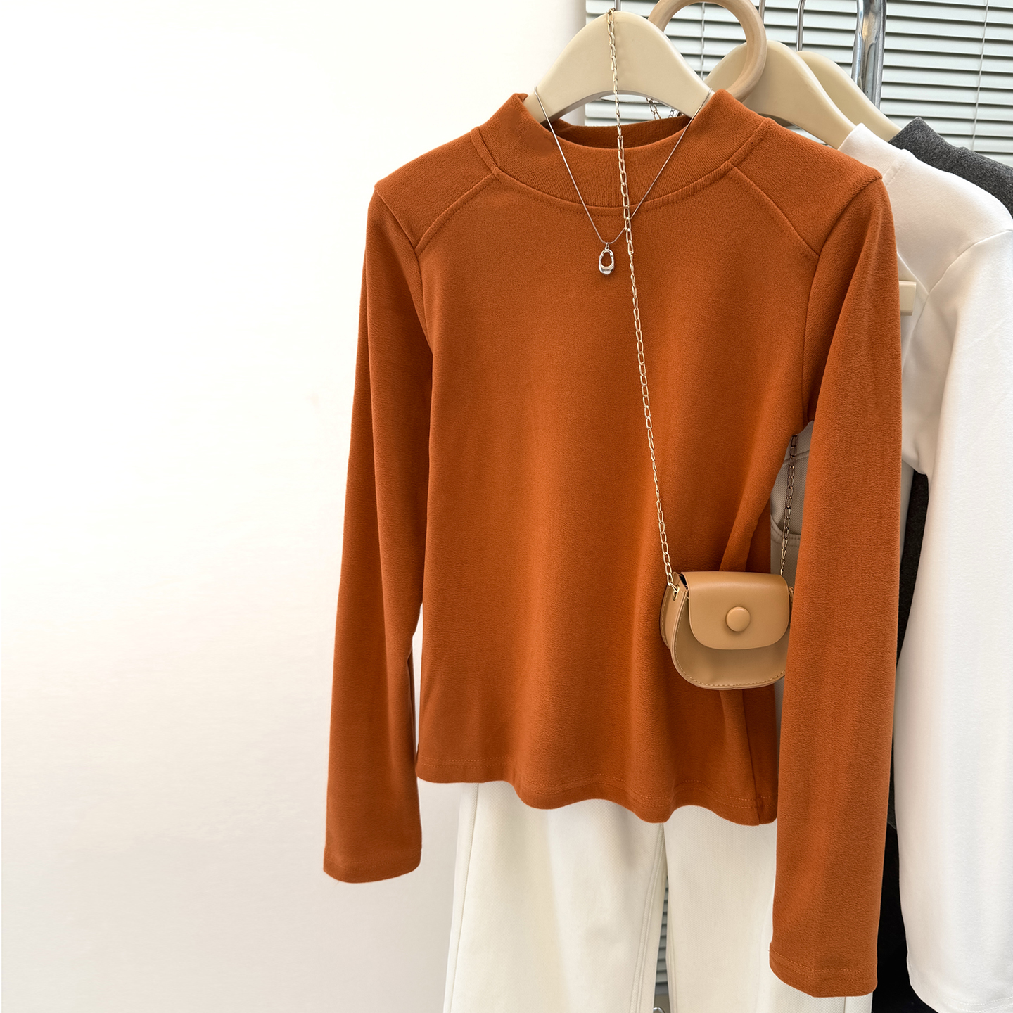 ins超火德绒半高领长袖T恤女秋冬