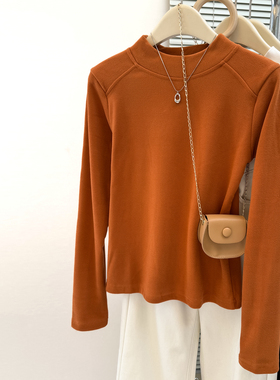 ins超火德绒半高领长袖T恤女秋冬韩版修身内搭打底衫磨毛保暖上衣