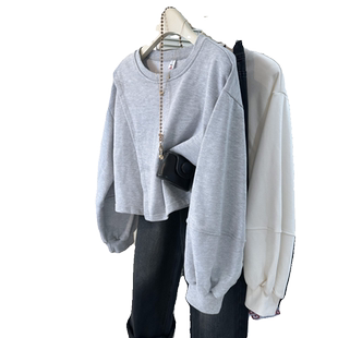 ins超火薄款无帽套头卫衣女春秋装韩版百搭宽松短款小个子上衣服