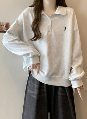 Polo领卫衣女春秋季薄款2026新款宽松显瘦百搭韩版学院风上衣外套