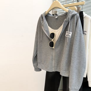 华夫格薄款连帽长袖卫衣女春秋季韩版宽松显瘦拉链开衫上衣外套潮