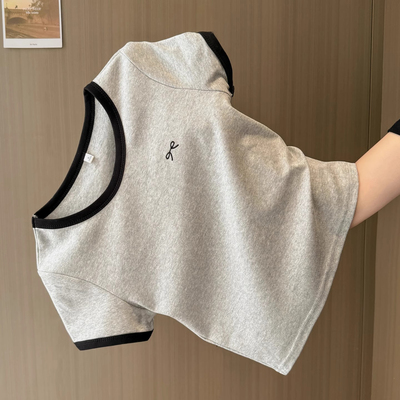 小个子短款正肩撞色短袖T恤女夏