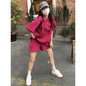 美式 韩版 两件套女夏季 套装 ins潮牌T恤短袖 宽松休闲时尚 阔腿短裤