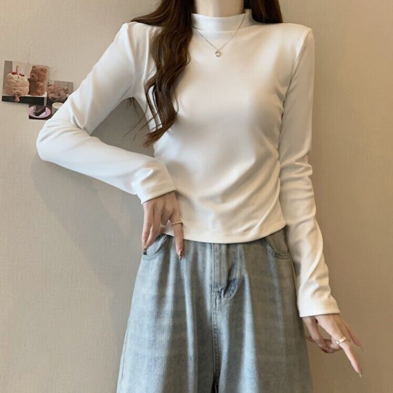 半高领德绒磨毛长袖T恤女冬季