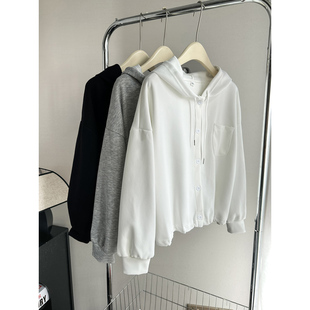 小个子短款 开衫 2026新款 卫衣女春秋韩版 抽绳收腰上衣外套 连帽长袖