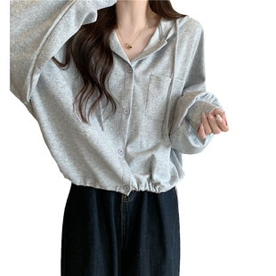 卫衣女春秋薄款2026年新款宽松连帽开衫短款上衣外套潮ins慵懒风