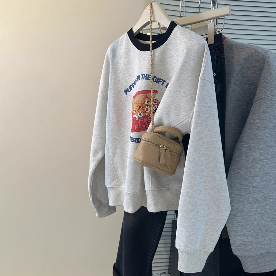 韩系高级感撞色圆领长袖卫衣女