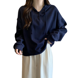 连帽卫衣女春秋薄款学生宽松长袖chic港味上衣服设计感外套潮ins