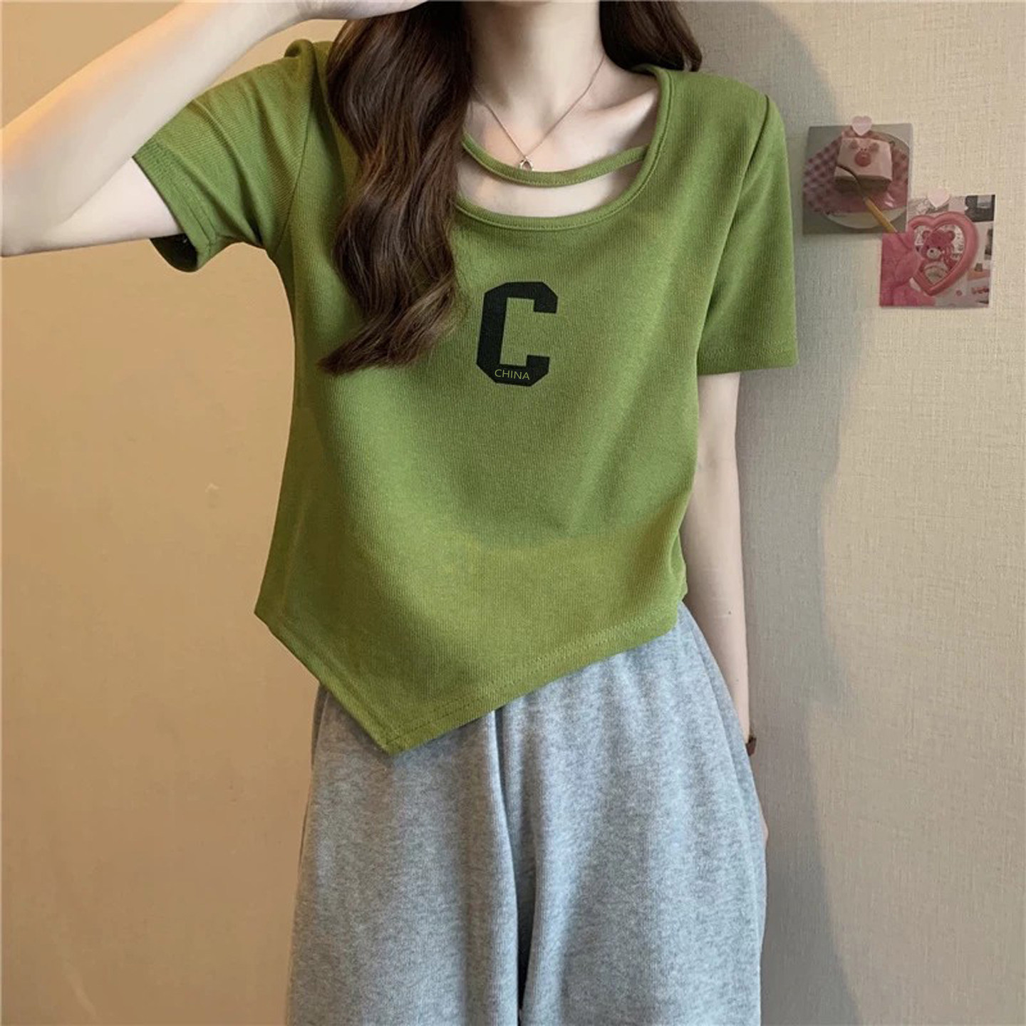 不规则短袖T恤女夏季韩版修身图片
