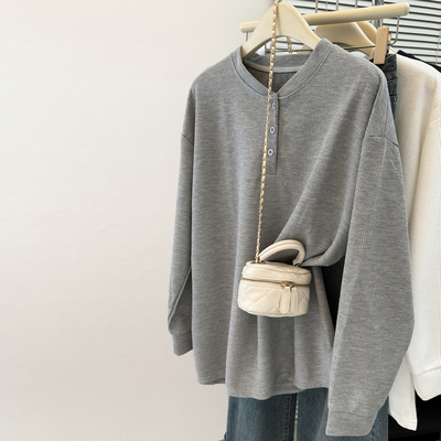 华夫格长袖T恤女2025春秋季新款