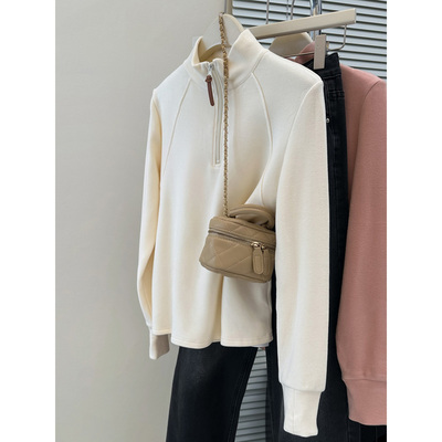 德绒保暖半拉链长袖T恤女冬季