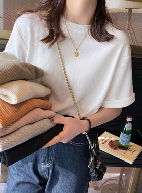 超火cec半袖T恤女夏装2025新款宽松显瘦百搭华夫格闺蜜装上衣半袖