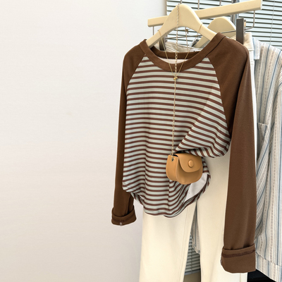 双面德绒磨毛插肩长袖T恤女秋冬