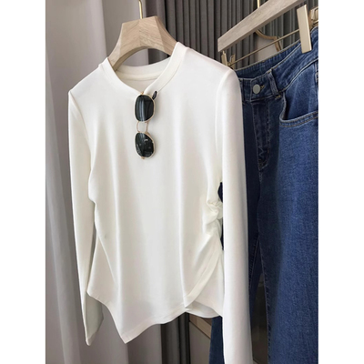 不规则下摆长袖T恤女秋冬修身