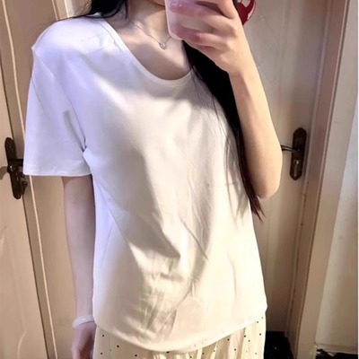白色U领正肩短袖T恤女夏季韩版