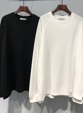 开叉下摆长袖T恤女春秋季宽松大码bf慵懒风打底衫内搭外穿上衣潮