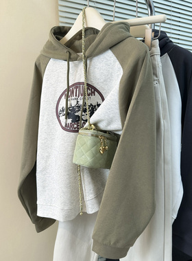 超火cec撞色连帽卫衣女春秋薄款2025新款宽松长袖上衣服外套潮ins