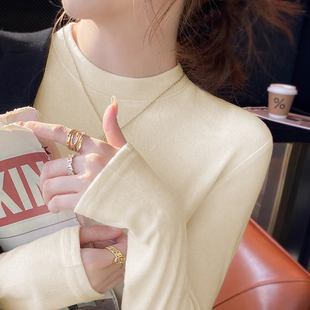 长袖 双面磨毛保暖修身 T恤 女内搭秋冬季 德绒半高领加绒加厚打底衫