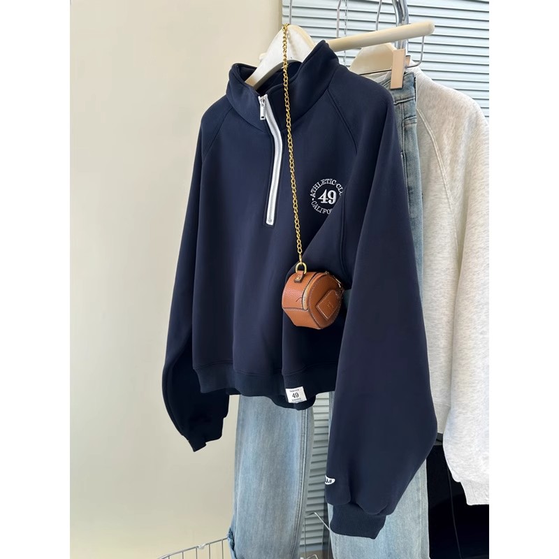 美式重工刺绣半拉链Polo立领卫衣