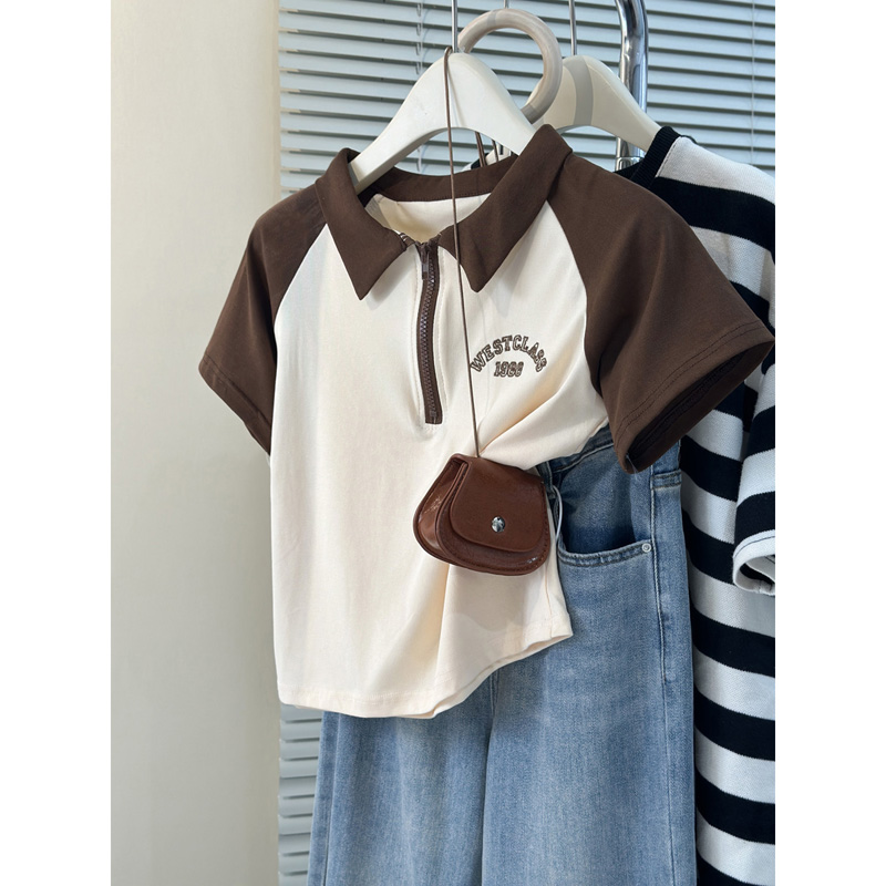 ins超火拼色插肩短袖T恤女夏季