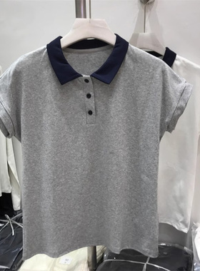 超火cec插肩袖T恤女夏季百搭韩版修身显瘦Polo领纯棉半袖上衣潮