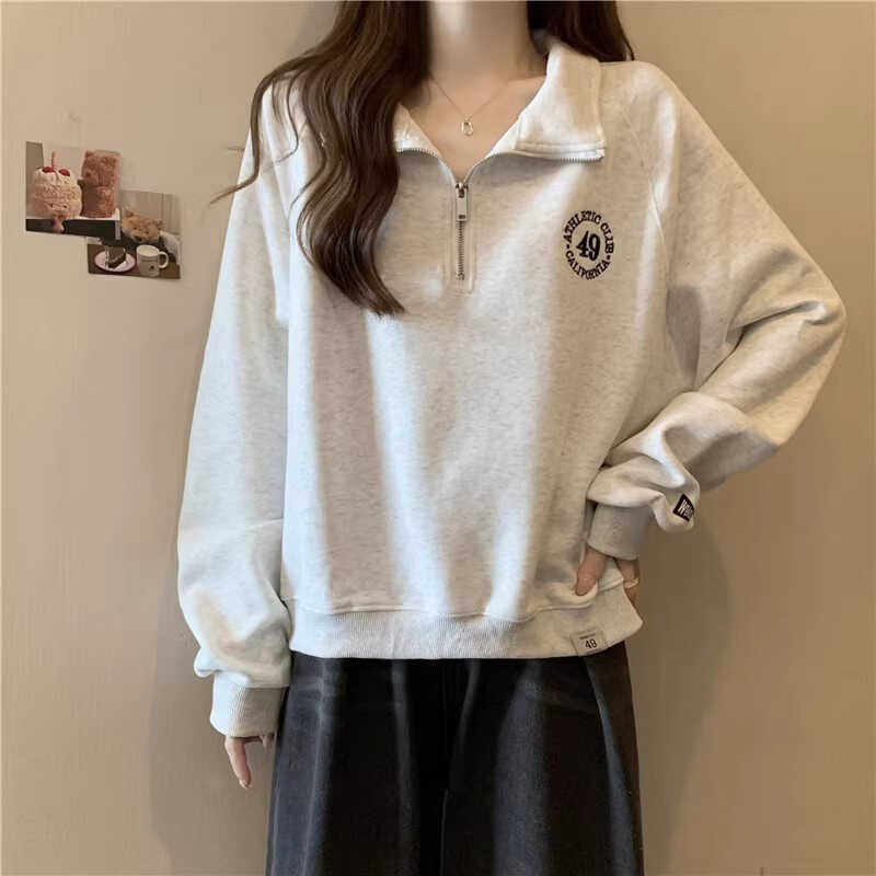 美式复古半拉链Polo翻领卫衣女春秋季宽松韩版重工刺绣插肩袖上衣,女装/女士精品,卫衣/绒衫,淘宝优惠券,粉丝福利购,淘宝优惠卷