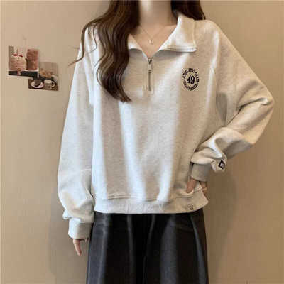 美式复古半拉链Polo翻领卫衣女