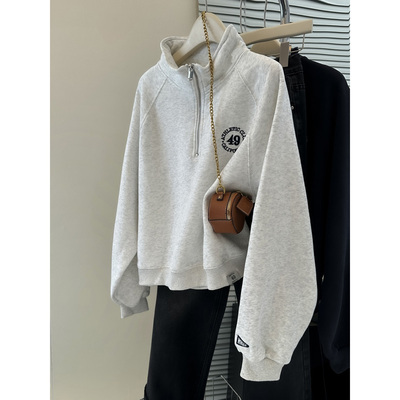 半拉链立领卫衣女春秋薄款宽松