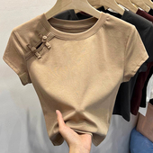 设计感小众短款 超火cec新中式 上衣 修身 韩版 国风盘扣短袖 T恤女夏装