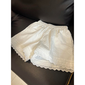 白色蕾丝花边拼接阔腿休闲短裤 潮 百搭运动热裤 女夏季 宽松高腰韩版