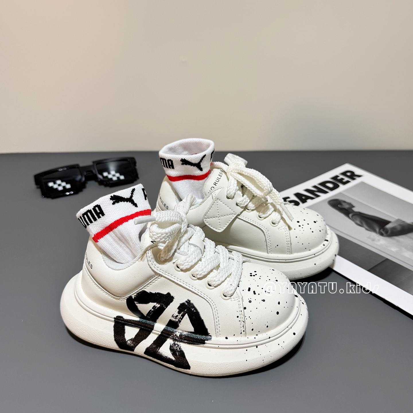 儿童麦昆小白鞋真皮2025春秋新款男童运动鞋韩版休闲鞋女童板鞋