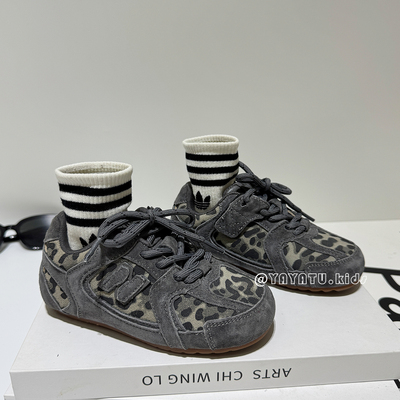 豹纹儿童鞋子德训鞋2025秋季新款复古休闲女童运动鞋男童阿甘鞋