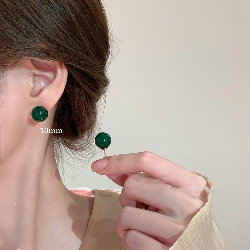 复古耳钉s952银针祖母绿