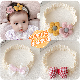 弹力婴幼儿新生儿宝宝可爱花朵蝴蝶结护囟门帽发带不伤发不伤肤女