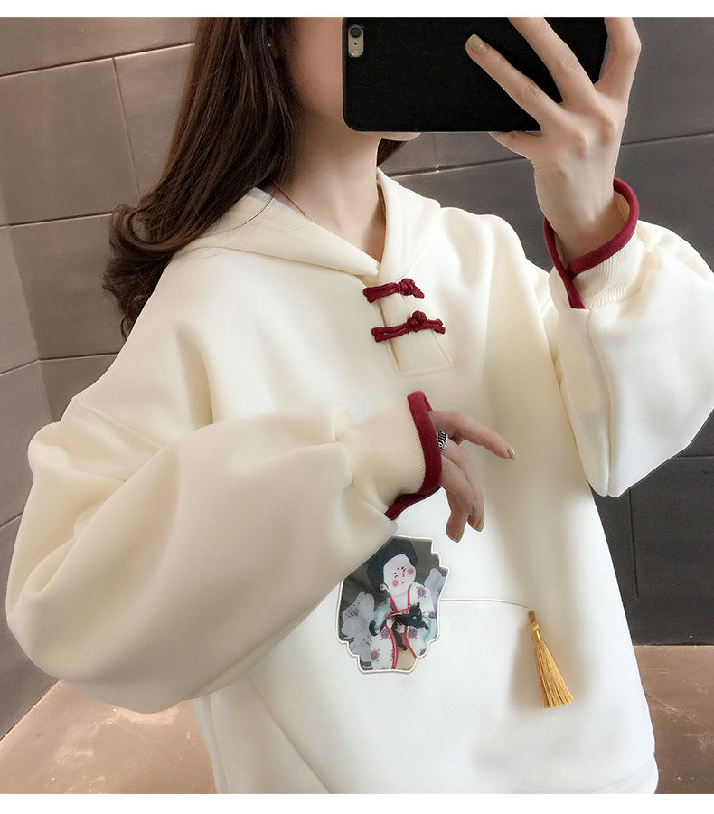 春秋款国潮新款中国风连帽外套宽松复古ins新中式秋季卫衣女