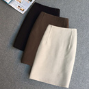 韩版 高腰纯色弹力中裙包臀裙一步裙子 毛呢裙半身裙女2025秋冬新款