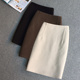 韩版 毛呢裙半身裙女2025秋冬新款 高腰纯色弹力中裙包臀裙一步裙子