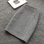 黑白千鸟格中裙2025秋冬毛呢半身裙包臀裙韩版 高腰一步裙显瘦女裙