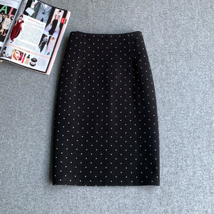 黑色波点毛呢半身裙女2025新款 秋冬通勤高腰A字裙直筒包臀裙半裙