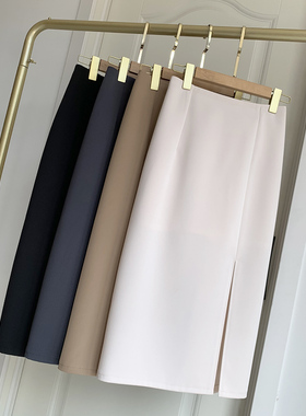 黑色白色半身裙女春夏新款高腰显瘦包臀开叉裙裤职业西装a字中裙