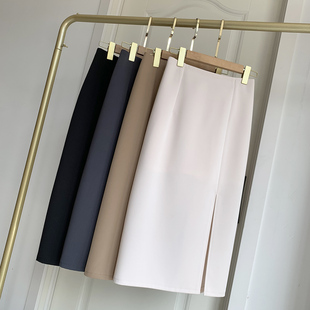 a字中裙 职业西装 黑色白色半身裙女春夏新款 高腰显瘦包臀开叉裙裤