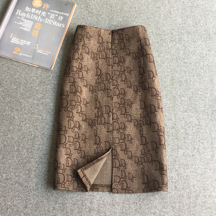 毛呢半身裙后开叉女2025秋冬高腰显瘦开叉包臀a字裙中长西装裙子