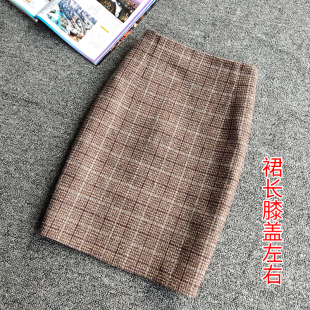 羊毛半身裙女秋冬2025韩版 毛呢a字裙中裙格子及膝裙 高腰复古冬季