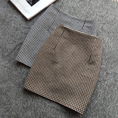 羊毛呢短裙女秋冬2025新款 高腰显瘦一步裙包臀打底裙千鸟纹半身裙