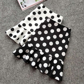 波点半身裙女夏秋荷叶边鱼尾裙高腰弹力包臀裙韩版 黑白色圆点短裙