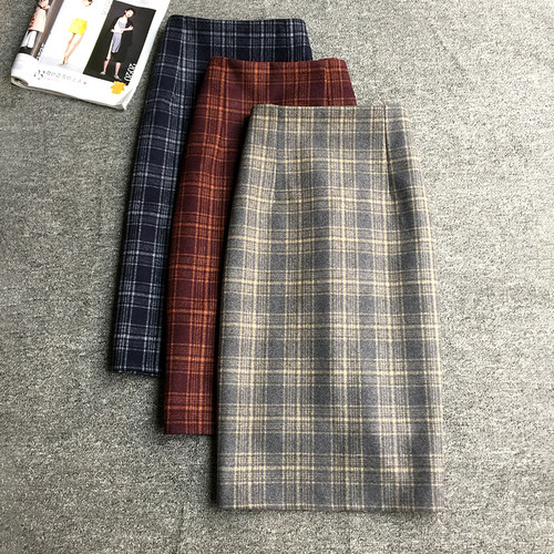 半身裙大格子秋冬毛呢包臀
